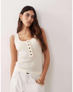 ARRANGE Scoop Neck Soft Knit Tank Top With Buttons - White