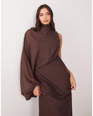 ASOS One Sleeve Blouson Overlay Bias Cut Maxi Dress - Brown