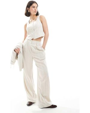 New Look Co-Ord Linen Wide Leg Stripe Trousers - White