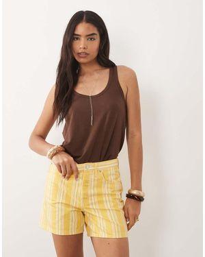 Mango 100% Cotton Denim Shorts - Yellow