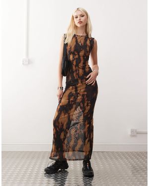 Weekday Inez - robe longue en tulle à encolure bateau et imprimé effet flammé - Neutre