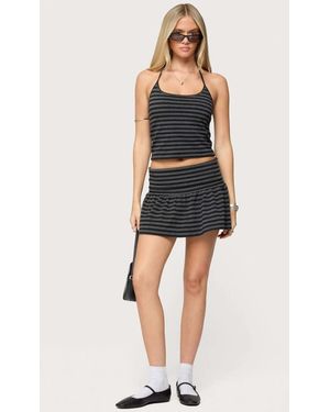 Edikted Moria Striped Fold Over Mini Skirt - Blue