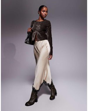 River Island Falda De Satén Con Detalle De Encaje De -Neutro - Multicolor