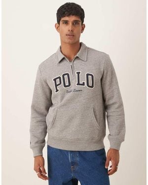 Polo Ralph Lauren Large Collegiate Script Logo Half Zip Sweatshirt - Grey