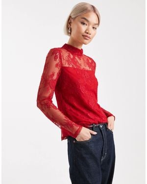 French Connection – langärmliges oberteil aus spitze - Rot