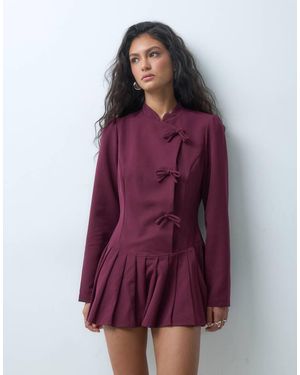 Neon Rose Aysmmetric Tie Up Mini Dress - Purple