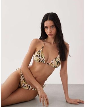 Brave Soul Top Bikini A Triangolo E Marrone Con Stampa Cachemire