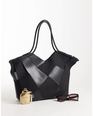 ASOS Faux Suede And Faux Leather Mix Weave Tote Bag - Black