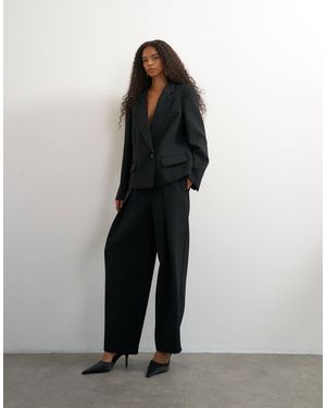 TOPSHOP Front Pleat Wide Leg Trouser - Black