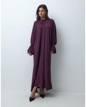 Iyal Crepe High Neck Boho Tie Sleeve Detail Maxi Dress - Purple