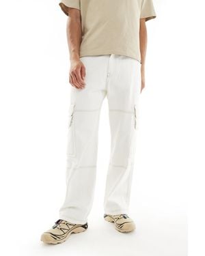 Pull&Bear Baggy Denim Cargos - White