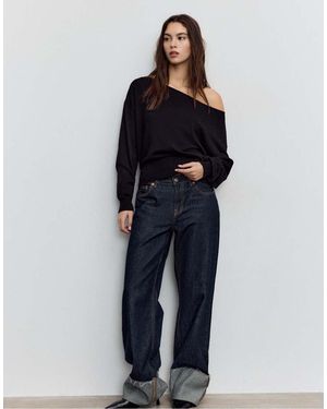 Stradivarius Boat Neck Knit Jumper - Blue