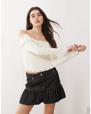 The Ragged Priest Off Shoulder Top With Eyelets - White