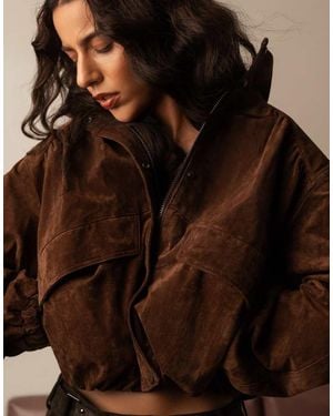 Bershka Leather Jacket With Pockets - Brown