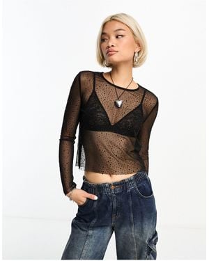 Stradivarius Hotfix Mesh Top - Black
