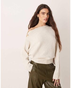 Mango Wool Mix Asymmetric Jumper With Hardware Detail - Natural