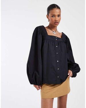 & Other Stories Blusa Negra Abotonada Con Escote Cuadrado - Negro