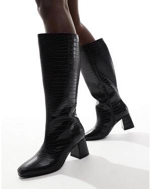London Rebel London Rebel Lara Wide Fit Mid Block Heel Knee Boots - Black
