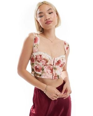 Love Triangle Lace Corset With Ribbon Trim - Pink