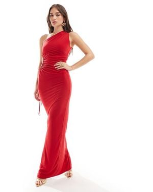 Style Cheat Slinky One Shoulder Maxi Dress With Side Cut Out - Red