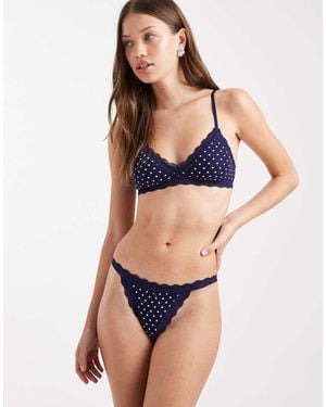 Cotton On Sujetador Azul Marino Con Aros Y Estampado De Lunares De Malla De -Rojo