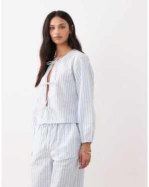 esmé studios Esmee Tie Front Long Sleeve Beach Top Co-ord - White