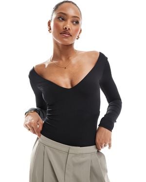 Bershka V-Neck Bodysuit - Black