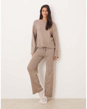 Gina Tricot Co-ord Straight Leg Rib Fine Knitted Trousers - Natural