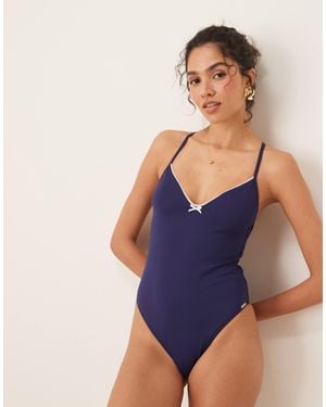 Free Society Swimsuit With Contrast Picot Trim - Blue