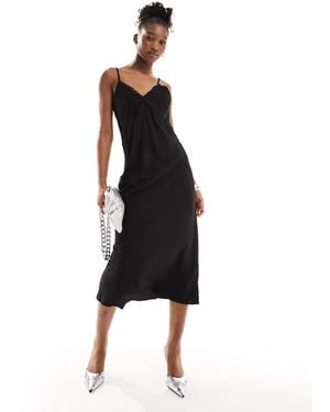 Monki Strappy Maxi Slip Dress With Lace Detail - Black