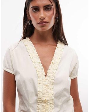 Collusion Frill Detail Short Sleeve Blouse - Brown