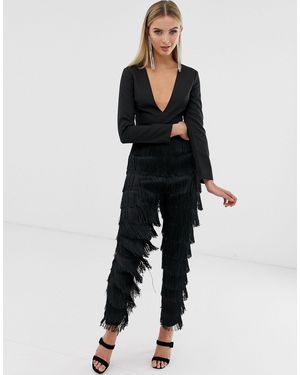 Lavish Alice Tuta jumpsuit nera con frange - Nero