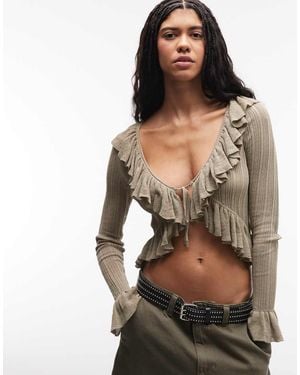 Monki Frill Knit Cardigan - White