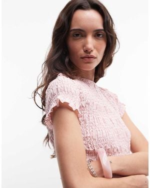 Daisy Street Shirred Short Sleeve Top - Pink