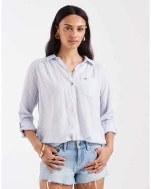 Hollister Oversized 1/4 Button Up Shirt - White