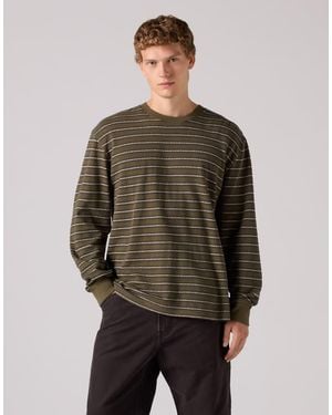 Levi's Camiseta Gráfica A Rayas De Manga Larga Auténtica En Artie Jacquard Coffee-Marrón - Gris