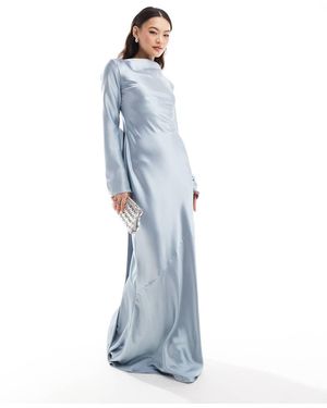 DASKA Satin Maxi Dress With exaggerated Bow Back - Blue