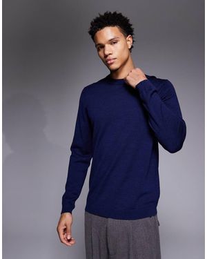 ASOS Knitted Long Sleeve Pure Merino Wool Crew Neck T-shirt - Blue