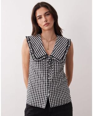 Nobody's Child Blair Cotton Blouse With Ruffle Collar - Black