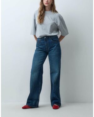 Tommy Hilfiger Mia Relaxed Straight-Fit Jeans Met Halfhoge Taille - Blauw