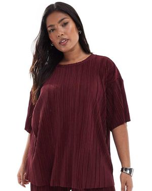 ONLY Boxy Plisse T-Shirt Co-Ord - Red