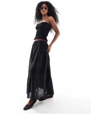 Brave Soul Tiered Maxi Skirt With Embroidery - White