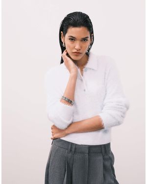 Calvin Klein – flauschiger polo-pullover - Weiß