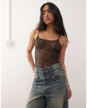 Weekday Body De Corte Tanga De Encaje De - Negro