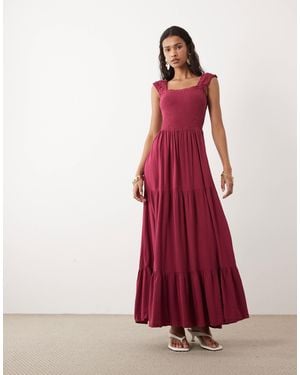 Vila Shir Bodice Tie Maxi Dress - Red
