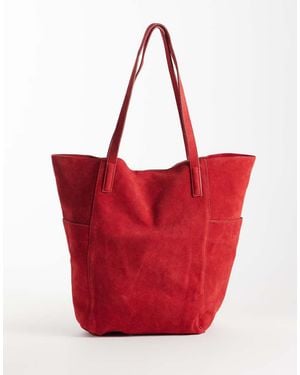 Mango 100% Suede Slouchy Tote Bag - Red