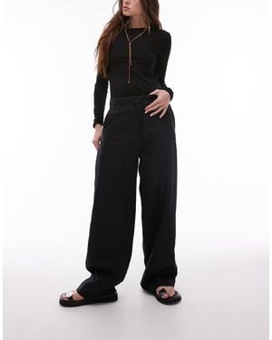 ARKET Linen Straight Leg Trousers With Flat Front - Black