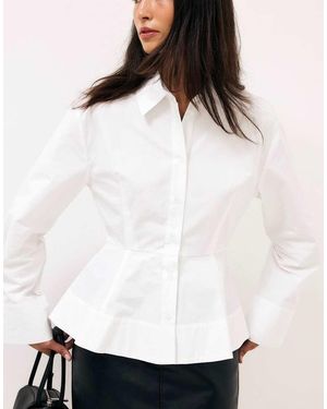 NA-KD Wide Sleeve Peplum Cotton Shirt - White