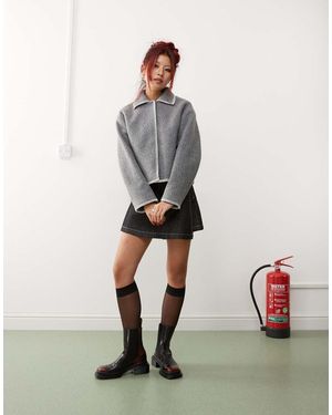 Monki Giacca Taglio Corto Mélange Con Cuciture A Contrasto - Bianco