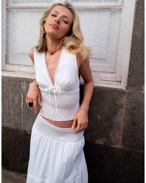 Daisy Street X Emma Jean V Neck Shirred Top - White